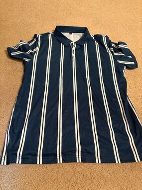 SHEIN Navy Blue and White Striped Polo Shirt